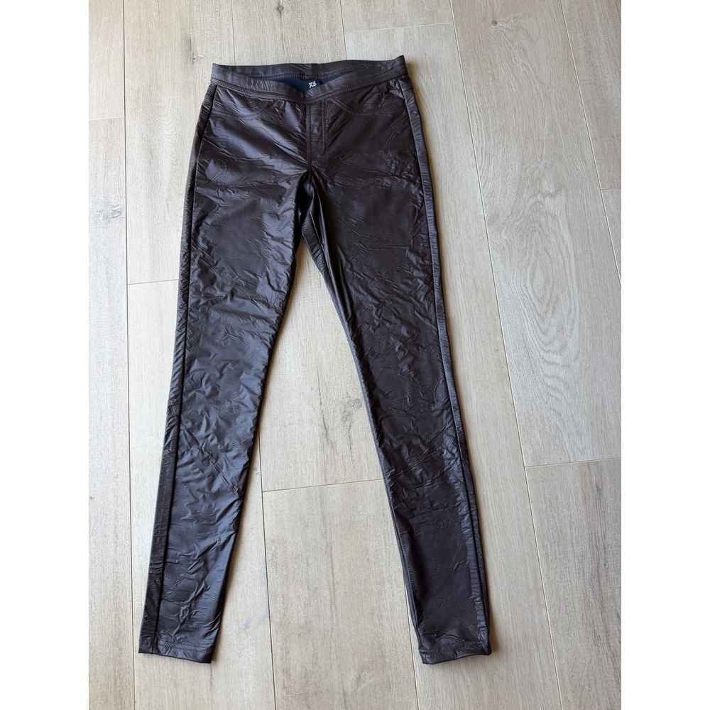 Hue Womens XS Brown Faux Leather Crinkle Texture Leggings Skinny Pull On Pants